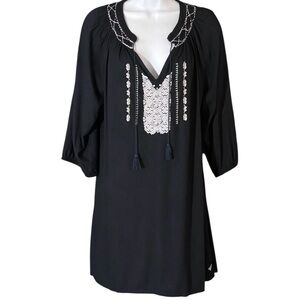 Roxy Quiksilver Women’s Black Floral Embroidered Beach Dress Cover-Up Size M